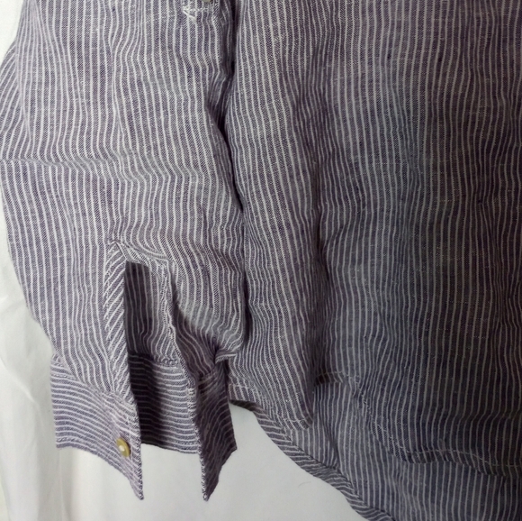 Jones & Co Blue White Striped 100% Linen Tunic Shirt Coastal Beachy Resort Med - Picture 6 of 8